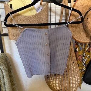 Christian lacroix Blue Gray Ribbed Button-Up strapless